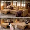 126" 3-Seater Genuine Leather Power Convertible Sleeper Sofa with Adjustable Headrests – Pillows