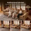 126" 3-Seater Genuine Leather Power Convertible Sleeper Sofa with Adjustable Headrests – Pillows