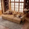 126" 3-Seater Genuine Leather Power Convertible Sleeper Sofa with Adjustable Headrests – Pillows