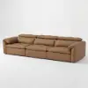 126" 3-Seater Genuine Leather Power Convertible Sleeper Sofa with Adjustable Headrests – Pillows