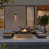 Tevara 5-Piece Modular Teak Outdoor Sofa Set with Smokeless Fire Pit for 6 in Dark Grey