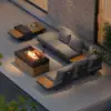 Tevara 5-Piece Modular Teak Outdoor Sofa Set with Smokeless Fire Pit for 6 in Dark Grey