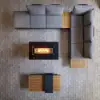 Tevara 5-Piece Modular Teak Outdoor Sofa Set with Smokeless Fire Pit for 6 in Dark Grey