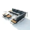 Tevara 5-Piece Modular Teak Outdoor Sofa Set with Smokeless Fire Pit for 6 in Dark Grey