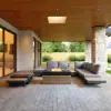 Tevara 5-Piece Modular Teak Outdoor Sofa Set with Smokeless Fire Pit for 6 in Dark Grey