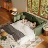 204cm Queen 3-Seater Chenille Fold-Down Sleeper Sofa with Removable Cover