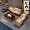 Tevara 5-Pieces Modular Teak Outdoor Sofa Set with Smokeless Fire Pit for 6 in Beige