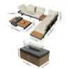 Tevara 5-Pieces Modular Teak Outdoor Sofa Set with Smokeless Fire Pit for 6 in Beige
