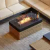 Tevara 5-Pieces Modular Teak Outdoor Sofa Set with Smokeless Fire Pit for 6 in Beige