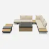 Tevara 5-Pieces Modular Teak Outdoor Sofa Set with Smokeless Fire Pit for 6 in Beige