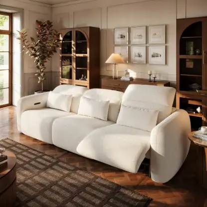 Picture of 312cm 3-Seater Chenille Zero Gravity Power Reclining Sofa with Pillows & USB Port