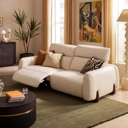 Picture of Curva 215cm Genuine Leather Power Reclining Sofa with Adjustable Headrest