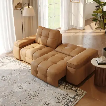 Picture of 95" 2-Seater Genuine Leather Power Convertible Sleeper Sofa with Adjustable Armrests
