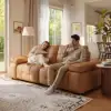 95" 2-Seater Genuine Leather Power Convertible Sleeper Sofa with Adjustable Armrests