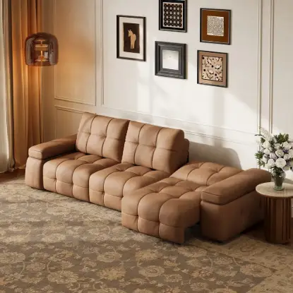 Picture of 130" 3-Seater Genuine Leather Power Convertible Sleeper Sofa with Adjustable Armrests – AUD-H2988