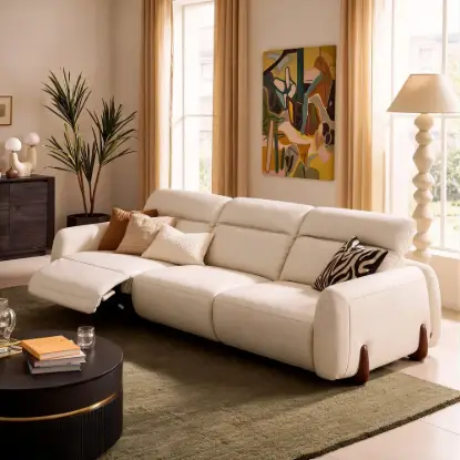 Picture of Curva 302cm Genuine Leather Power Reclining Sofa with Adjustable Headrest