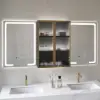 59" Black LED Mirror Cabinet with Centre Storage, 3-Colour Dimmable & Defogger