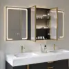 59" Black LED Mirror Cabinet with Centre Storage, 3-Colour Dimmable & Defogger