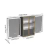 59" Black LED Mirror Cabinet with Centre Storage, 3-Colour Dimmable & Defogger