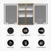 59" Black LED Mirror Cabinet with Centre Storage, 3-Colour Dimmable & Defogger