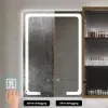 59" Black LED Mirror Cabinet with Centre Storage, 3-Colour Dimmable & Defogger