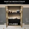 59" Black LED Mirror Cabinet with Centre Storage, 3-Colour Dimmable & Defogger