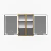 59" Black LED Mirror Cabinet with Centre Storage, 3-Colour Dimmable & Defogger