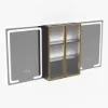 59" Black LED Mirror Cabinet with Centre Storage, 3-Colour Dimmable & Defogger