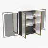 59" Black LED Mirror Cabinet with Centre Storage, 3-Colour Dimmable & Defogger