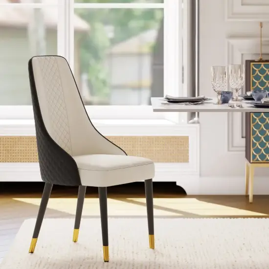Diamic Black Faux Leather Dining Chairs with Upholstered, 2 Pieces
