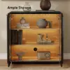 31" Ash Wood Veneer TV Stand with Glass Doors, Chest Cabinet and LED