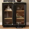 31" Ash Wood Veneer TV Stand with Glass Doors, Chest Cabinet and LED