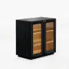 31" Ash Wood Veneer TV Stand with Glass Doors, Chest Cabinet and LED