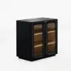 31" Ash Wood Veneer TV Stand with Glass Doors, Chest Cabinet and LED