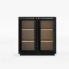 31" Ash Wood Veneer TV Stand with Glass Doors, Chest Cabinet and LED