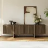 Lineva 80" Solid Wood Fluted Smoked Brown TV Stand with Cabinets