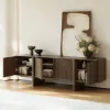 Lineva 80" Solid Wood Fluted Smoked Brown TV Stand with Cabinets