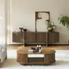 Lineva 80" Solid Wood Fluted Smoked Brown TV Stand with Cabinets