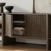 Lineva 80" Solid Wood Fluted Smoked Brown TV Stand with Cabinets