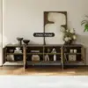 Lineva 80" Solid Wood Fluted Smoked Brown TV Stand with Cabinets