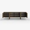 Lineva 80" Solid Wood Fluted Smoked Brown TV Stand with Cabinets