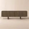 Lineva 80" Solid Wood Fluted Smoked Brown TV Stand with Cabinets