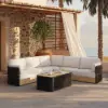 Costra Handwoven Rope L-Shaped Outdoor Sofa with Coffee Table in Black