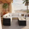 Costra Handwoven Rope L-Shaped Outdoor Sofa with Coffee Table in Black