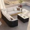 Costra Handwoven Rope L-Shaped Outdoor Sofa with Coffee Table in Black