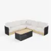 Costra Handwoven Rope L-Shaped Outdoor Sofa with Coffee Table in Black
