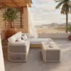 Costra Handwoven Rope Adjustable Outdoor Chaise Sofa Set in Ivory