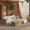 Costra Handwoven Rope Adjustable Outdoor Chaise Sofa Set in Ivory