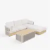 Costra Handwoven Rope Adjustable Outdoor Chaise Sofa Set in Ivory
