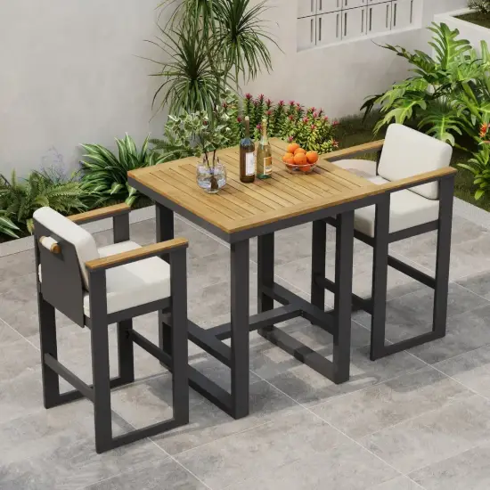 Tevara 3-Piece Outdoor Teak Wood Modern Bar Dining Table Set with 2 Chairs – AUD-H3001